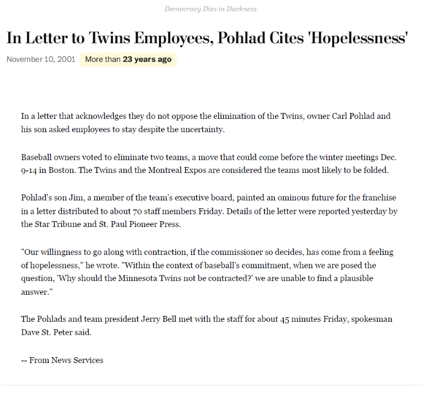 Minnesota Twins letter 6